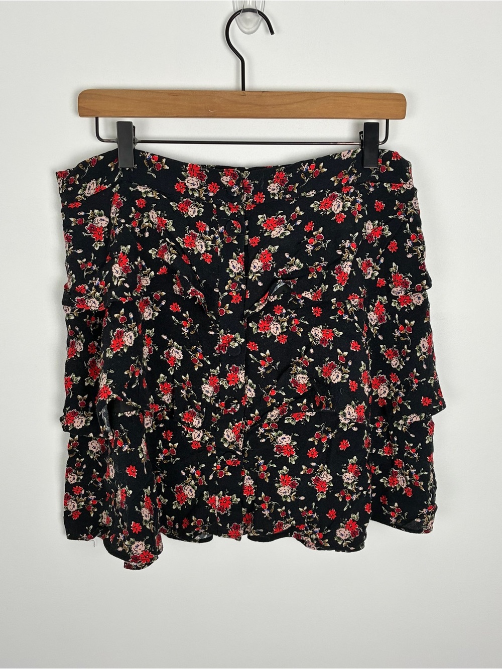 Zara Dark Floral Ruffle Tiered Mini Skirt Fall Feminine Coquette Bohemian XL